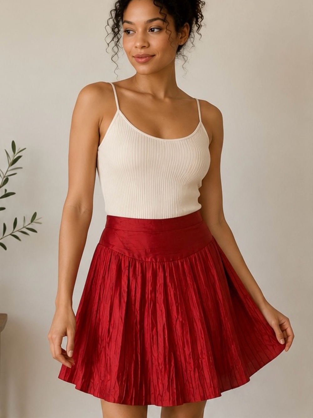 Banana Republic Red Silk Pleated Skirt Size 6 Elegant Mini Skirt
